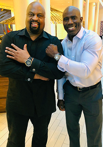 Terrell Davis wearing "Camelot Black 48mm" with Banneker CEO Derrick Holmes wearing 1753 Rose Gold